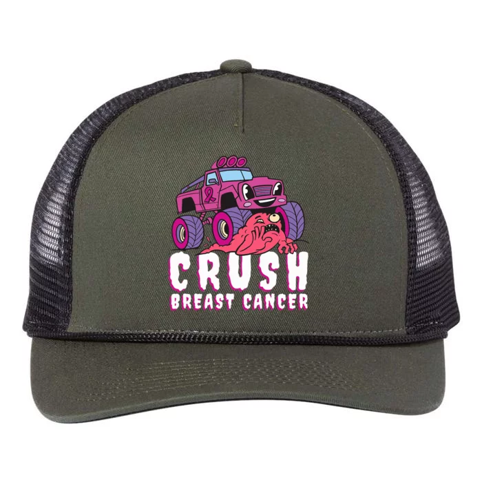 Crush Breast Cancer Awareness Monster Truck October Pink Retro Rope Trucker Hat Cap