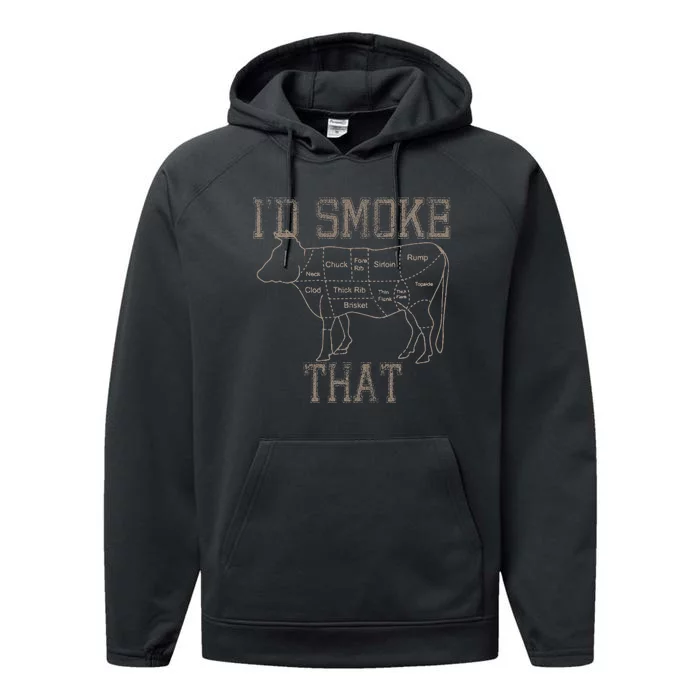 Chef Butcher Cook BBQ Id Smoke That Cow Beef Funny Gift Performance Fleece Hoodie