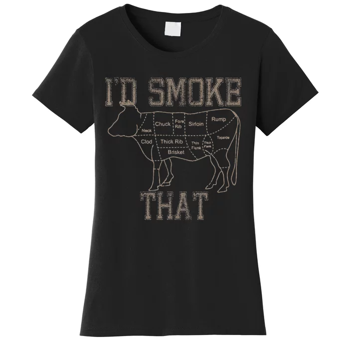 Chef Butcher Cook BBQ Id Smoke That Cow Beef Funny Gift Women's T-Shirt