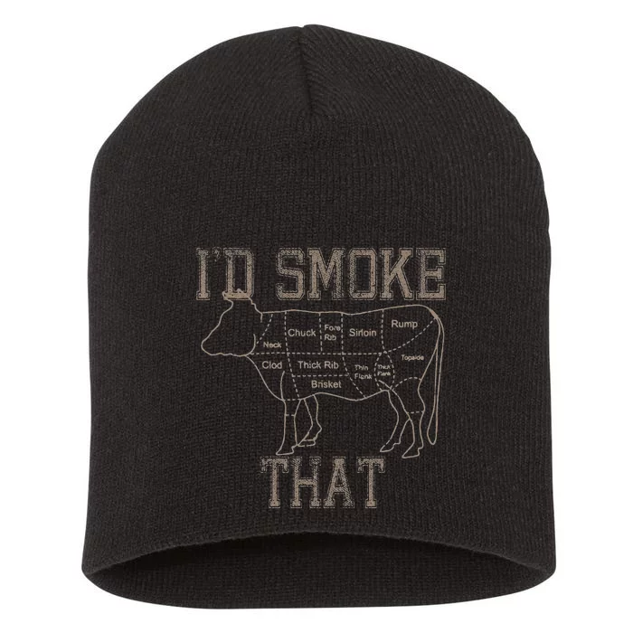 Chef Butcher Cook BBQ Id Smoke That Cow Beef Funny Gift Short Acrylic Beanie