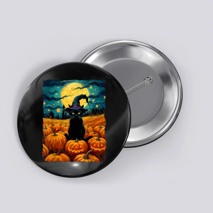 Cute Black Cat Witch Kawaii Halloween Pumpkin Gift Button