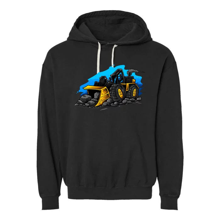 Cartoon Bulldozer Garment-Dyed Fleece Hoodie