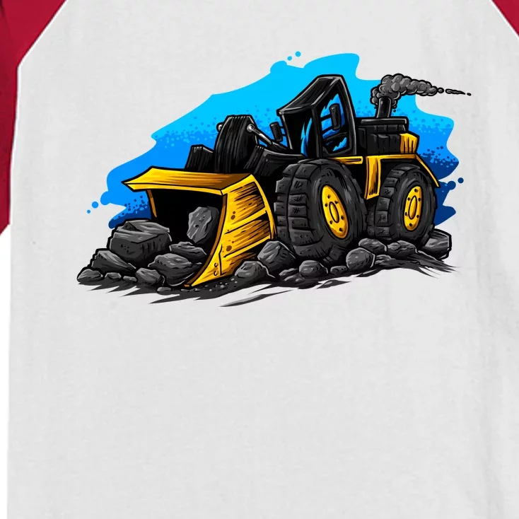 Cartoon Bulldozer Kids Colorblock Raglan Jersey