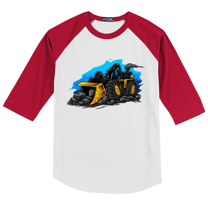 Cartoon Bulldozer Kids Colorblock Raglan Jersey