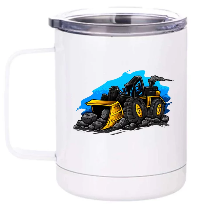 Cartoon Bulldozer Front & Back 12oz Stainless Steel Tumbler Cup