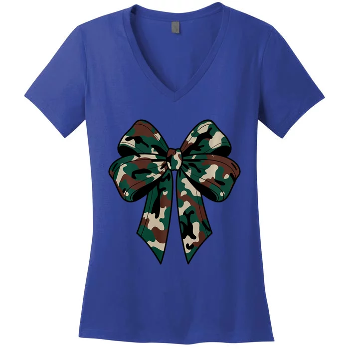 Coquette Bow Camouflage Women's V-Neck T-Shirt