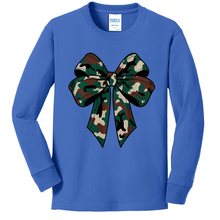 Coquette Bow Camouflage Kids Long Sleeve Shirt