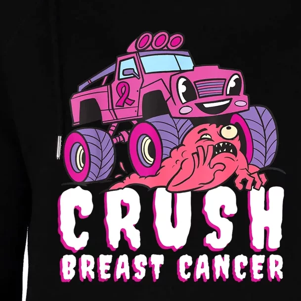 Crush Breast Cancer Awareness Monster Truck October Pink Womens Funnel Neck Pullover Hood