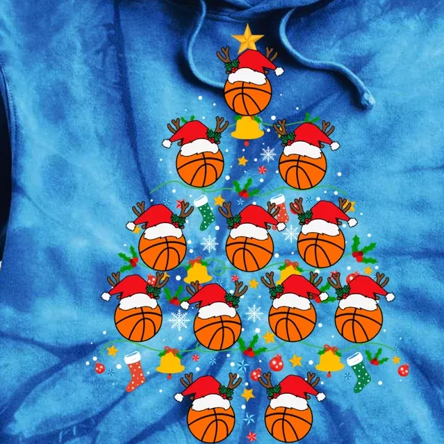 Cheerful Basketball Christmas Tree Festive And Playful Xmas Gift Tie Dye Hoodie