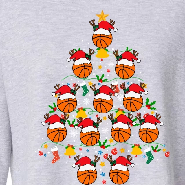 Cheerful Basketball Christmas Tree Festive And Playful Xmas Gift Cropped Pullover Crew