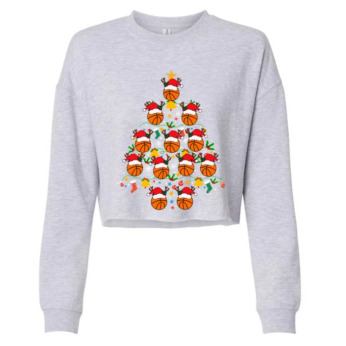 Cheerful Basketball Christmas Tree Festive And Playful Xmas Gift Cropped Pullover Crew