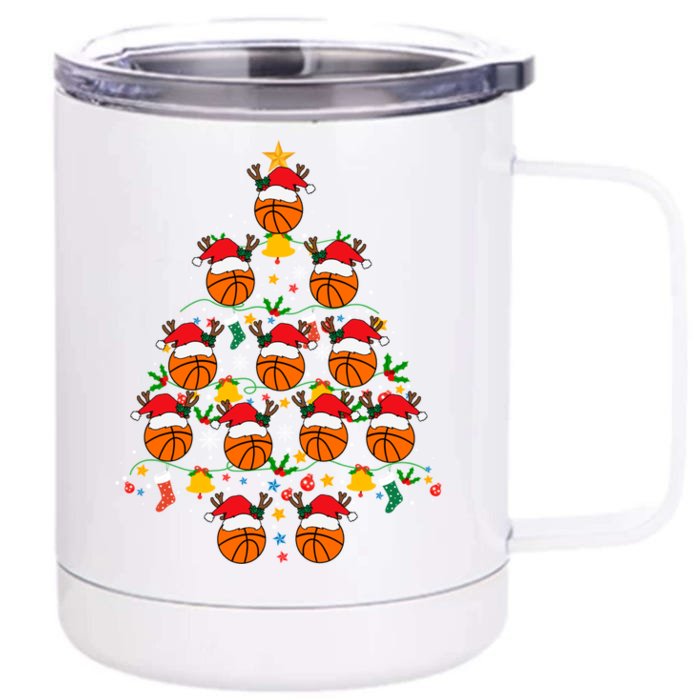 Cheerful Basketball Christmas Tree Festive And Playful Xmas Gift Front & Back 12oz Stainless Steel Tumbler Cup