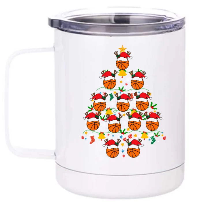 Cheerful Basketball Christmas Tree Festive And Playful Xmas Gift Front & Back 12oz Stainless Steel Tumbler Cup