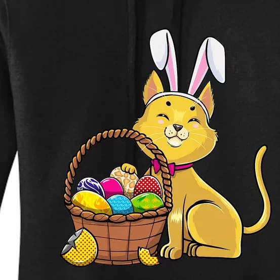 Cute Bunny Cat Eggs Basket Happy Easter day Women's Pullover Hoodie