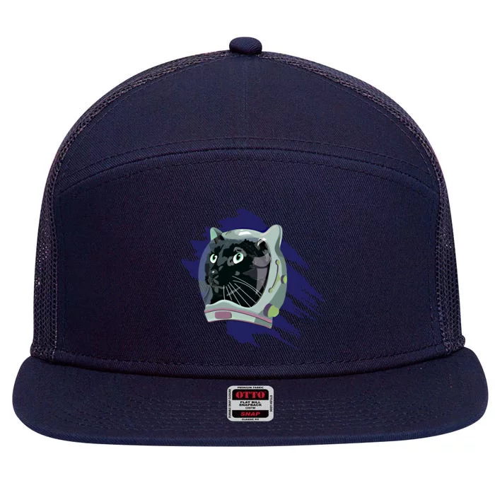 Cute Black Cat In Space Black Astronaut Cat Graphic Cute Gift 7 Panel Mesh Trucker Snapback Hat