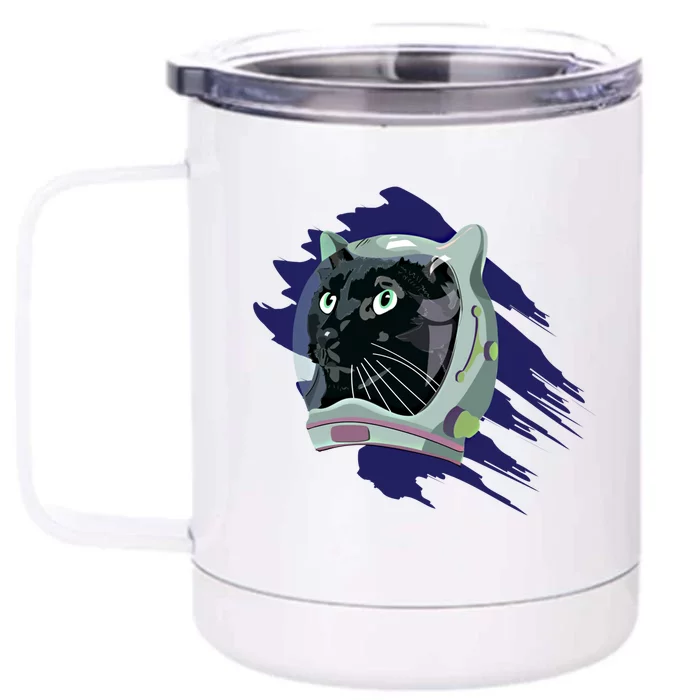 Cute Black Cat In Space Black Astronaut Cat Graphic Cute Gift Front & Back 12oz Stainless Steel Tumbler Cup