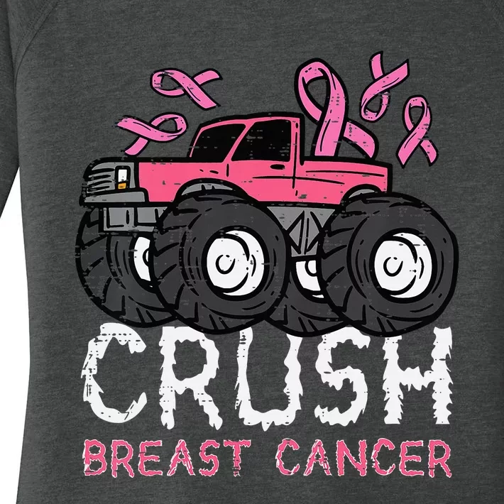 Crush Breast Cancer Awareness Monster Truck Women's Perfect Tri Tunic Long Sleeve Shirt