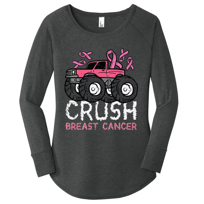 Crush Breast Cancer Awareness Monster Truck Women's Perfect Tri Tunic Long Sleeve Shirt