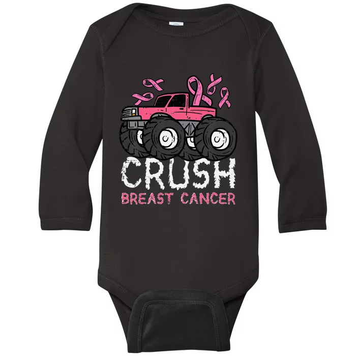 Crush Breast Cancer Awareness Monster Truck Baby Long Sleeve Bodysuit