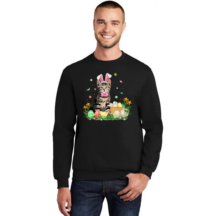 Cute Bunny Cat Eggs Basket Happy Easter day Tall Sweatshirt