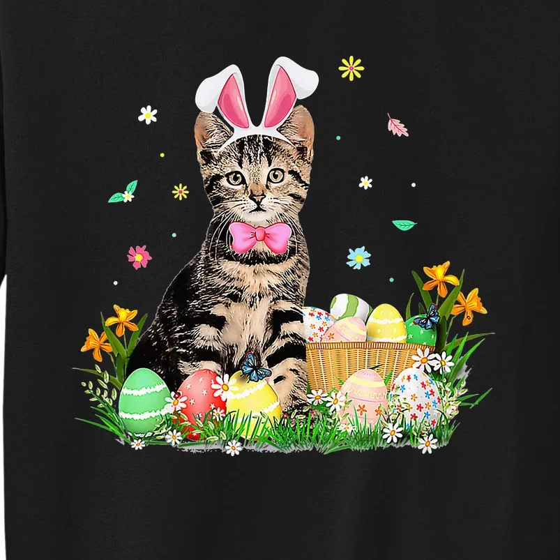 Cute Bunny Cat Eggs Basket Happy Easter day Tall Sweatshirt