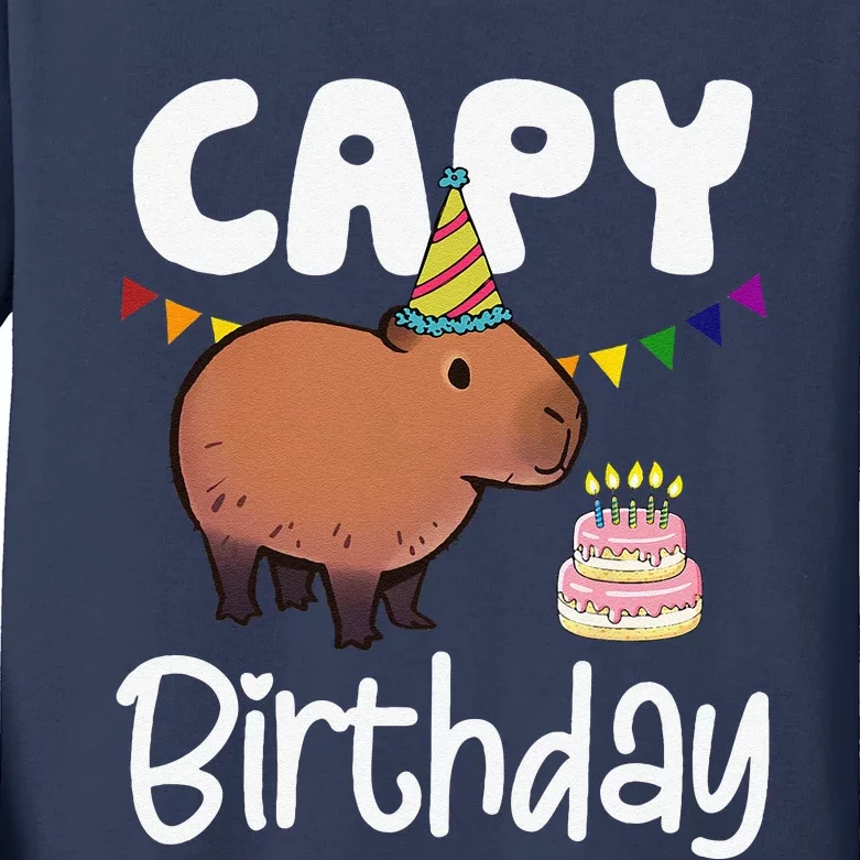 Capy Birthday Capybara Rodent Lover Birthday Party Funny Kids Long Sleeve Shirt