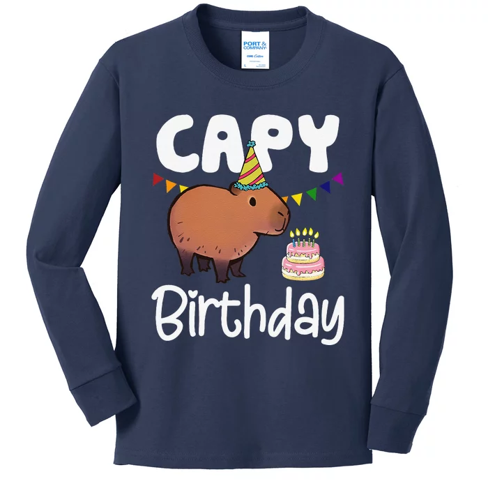 Capy Birthday Capybara Rodent Lover Birthday Party Funny Kids Long Sleeve Shirt