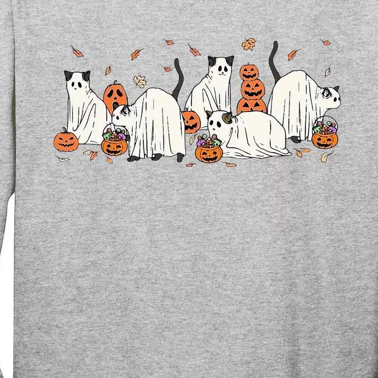 Cute Black Cats In Ghost Costume Women And Halloween Tall Long Sleeve T-Shirt