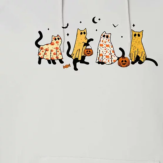 Cute Black Cats In Ghost Costume Women And Halloween Performance Fleece Hoodie