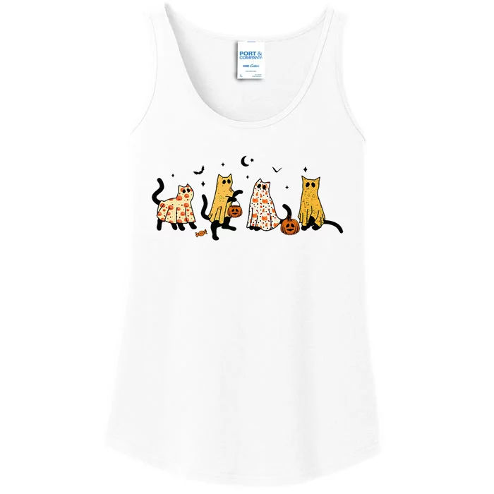 Cute Black Cats In Ghost Costume Women And Halloween Ladies Essential Tank