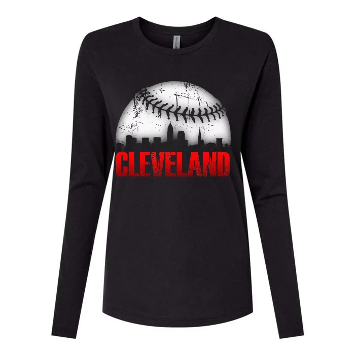 Cleveland Baseball City Skyline Womens Cotton Relaxed Long Sleeve T-Shirt