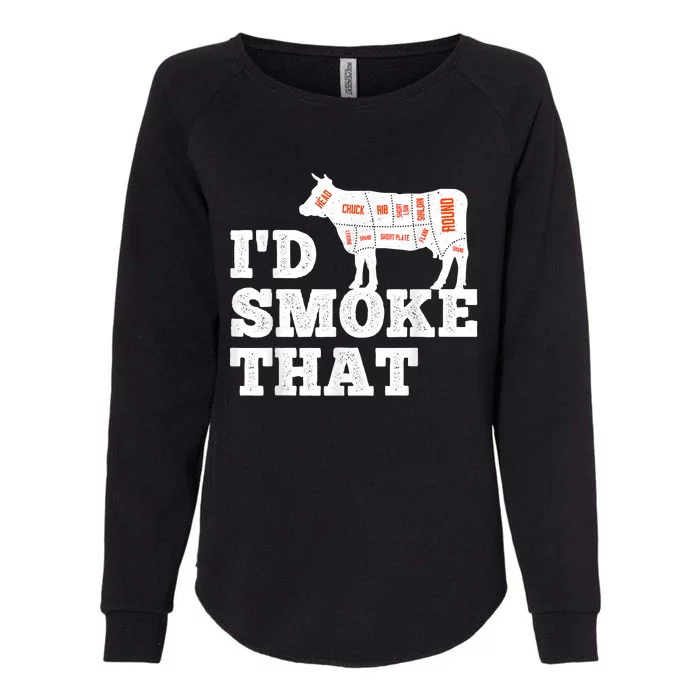 Chef Butcher Cook BBQ I'd Smoke That Funny Barbecue Cow Womens California Wash Sweatshirt