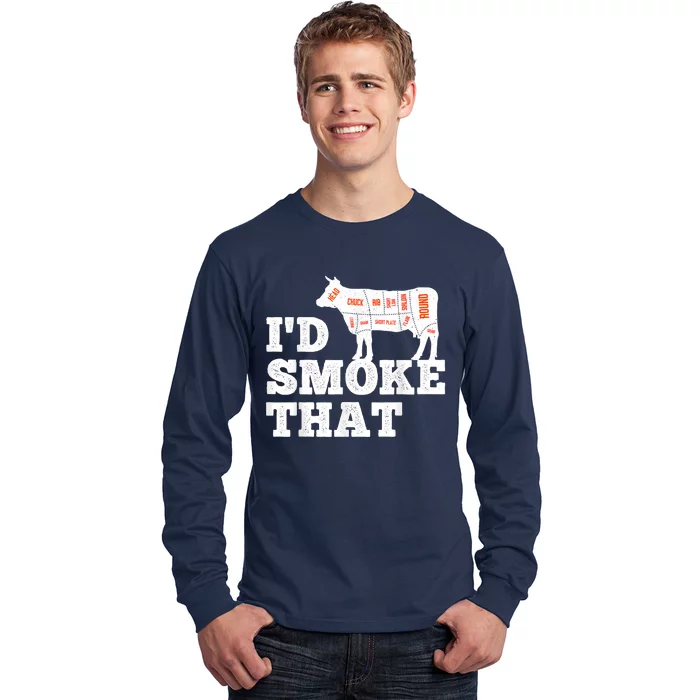 Chef Butcher Cook BBQ I'd Smoke That Funny Barbecue Cow Long Sleeve Shirt