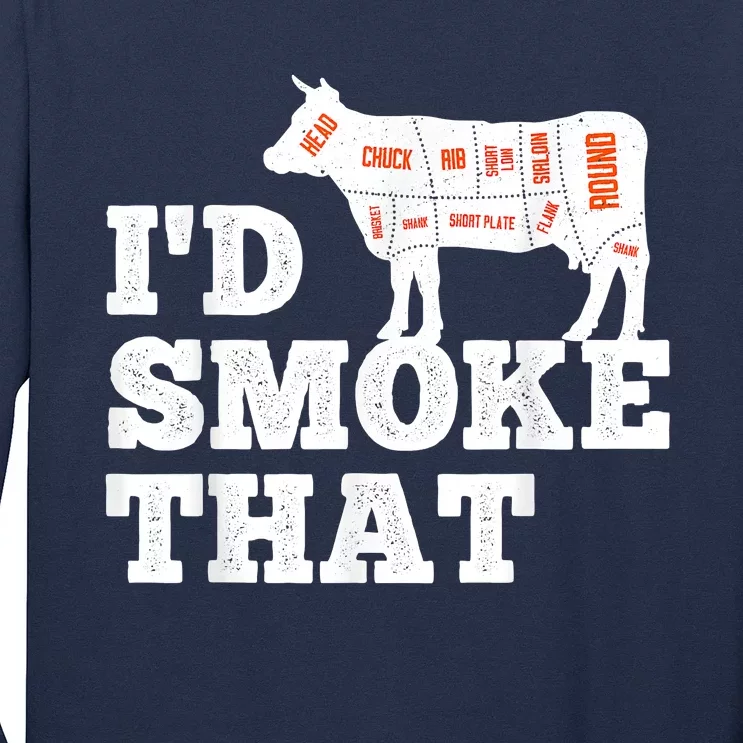 Chef Butcher Cook BBQ I'd Smoke That Funny Barbecue Cow Long Sleeve Shirt