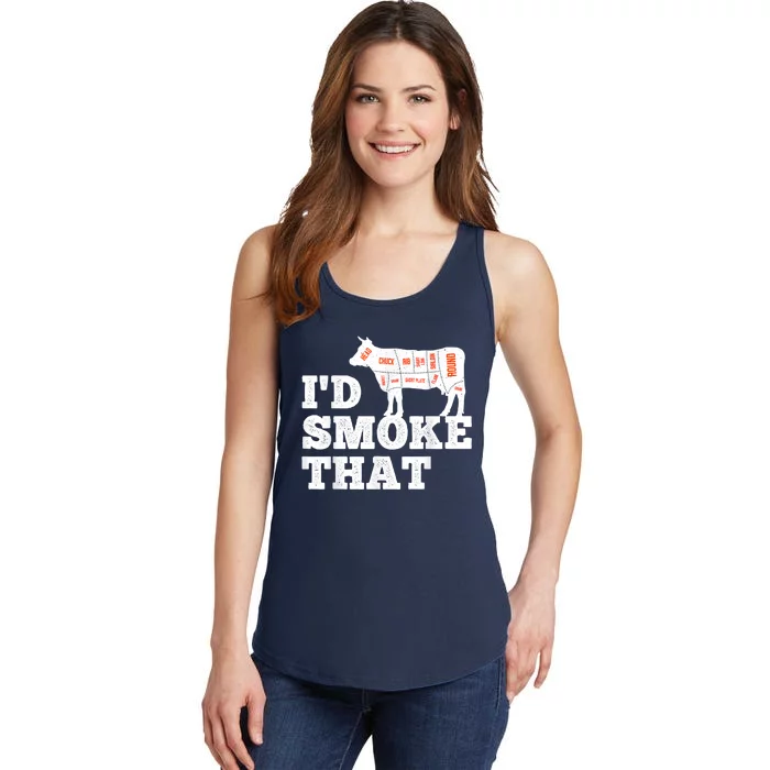 Chef Butcher Cook BBQ I'd Smoke That Funny Barbecue Cow Ladies Essential Tank