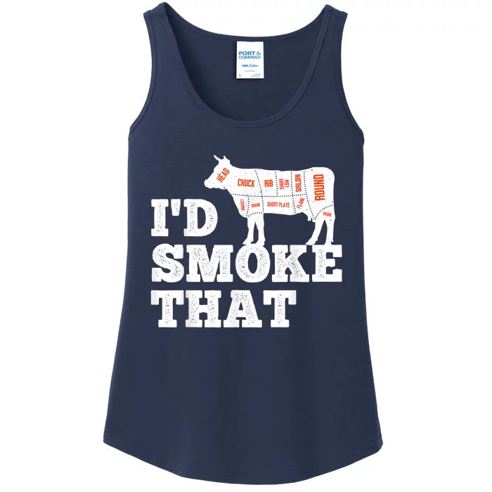 Chef Butcher Cook BBQ I'd Smoke That Funny Barbecue Cow Ladies Essential Tank