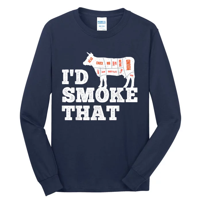 Chef Butcher Cook BBQ I'd Smoke That Funny Barbecue Cow Tall Long Sleeve T-Shirt