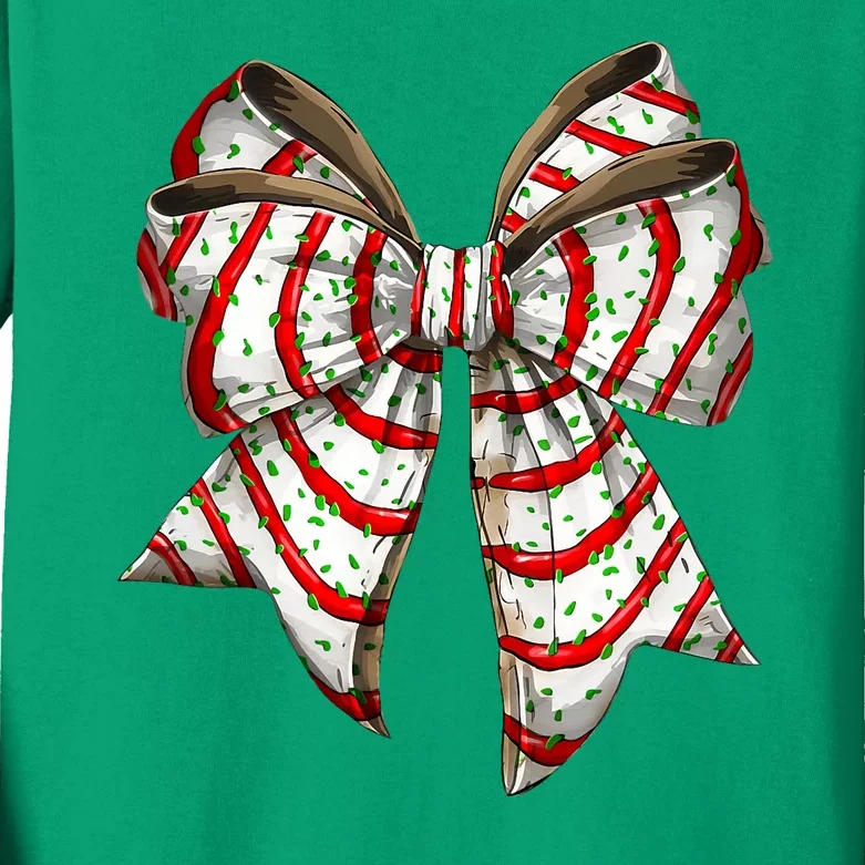 Coquette Bow Christmas Tree Cake Christmas Vibes Kids Long Sleeve Shirt