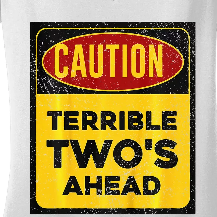 Construction Birthday Caution Terrible Two Ahead Women's V-Neck T-Shirt