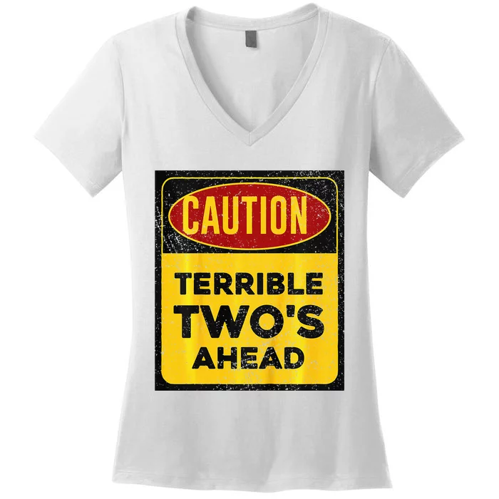 Construction Birthday Caution Terrible Two Ahead Women's V-Neck T-Shirt