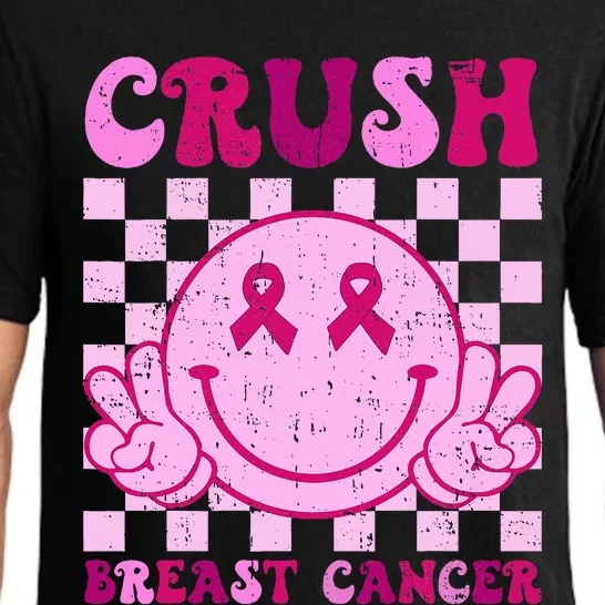 Crush Breast Cancer Awareness Groovy Retro Smile Face Pajama Set