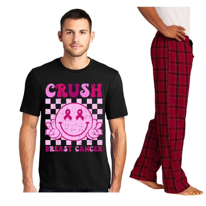 Crush Breast Cancer Awareness Groovy Retro Smile Face Pajama Set