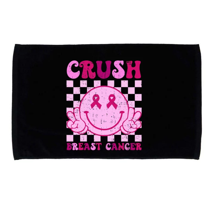 Crush Breast Cancer Awareness Groovy Retro Smile Face Microfiber Hand Towel