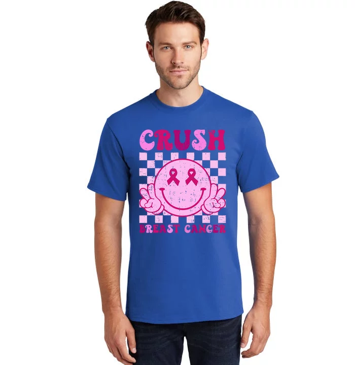 Crush Breast Cancer Awareness Groovy Retro Smile Face Tall T-Shirt