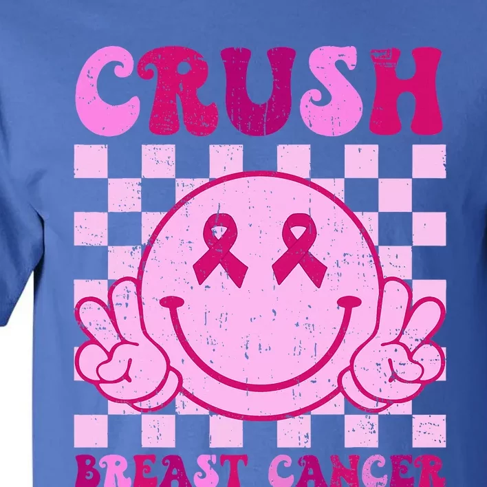 Crush Breast Cancer Awareness Groovy Retro Smile Face Tall T-Shirt