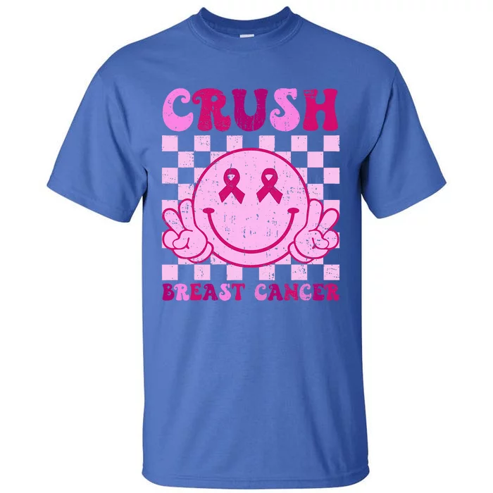 Crush Breast Cancer Awareness Groovy Retro Smile Face Tall T-Shirt