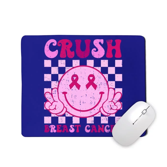 Crush Breast Cancer Awareness Groovy Retro Smile Face Mousepad