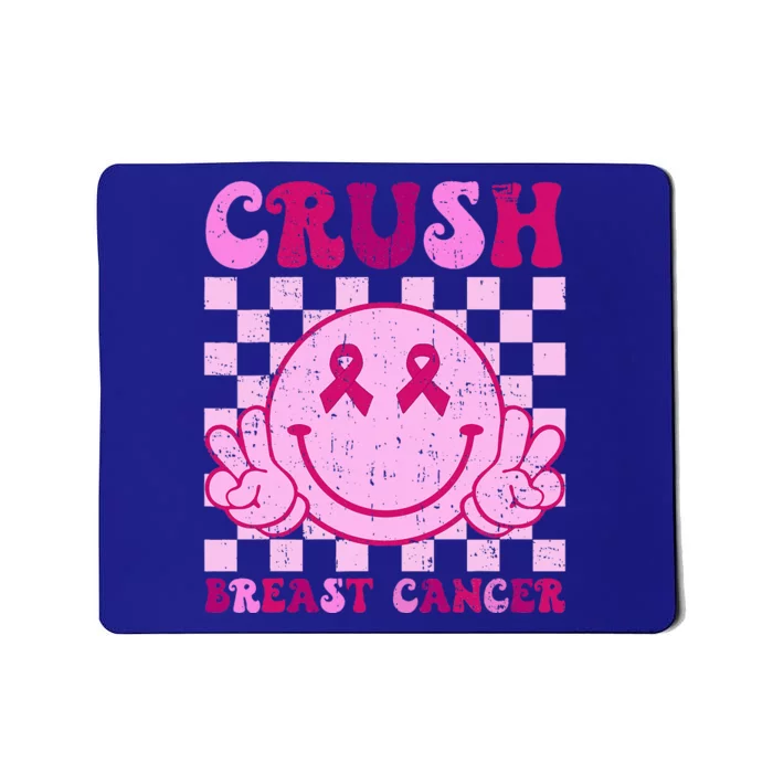 Crush Breast Cancer Awareness Groovy Retro Smile Face Mousepad