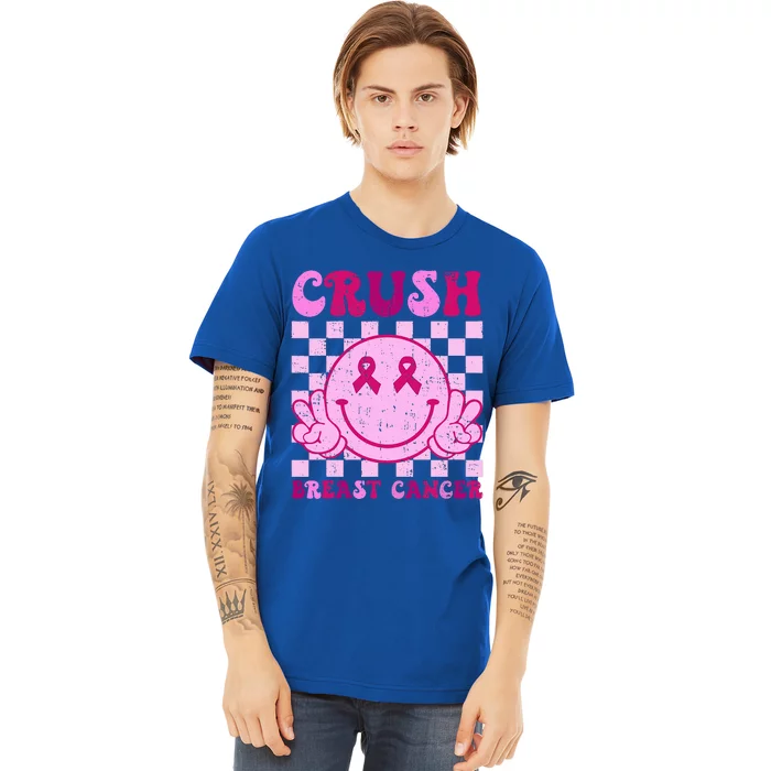 Crush Breast Cancer Awareness Groovy Retro Smile Face Premium T-Shirt