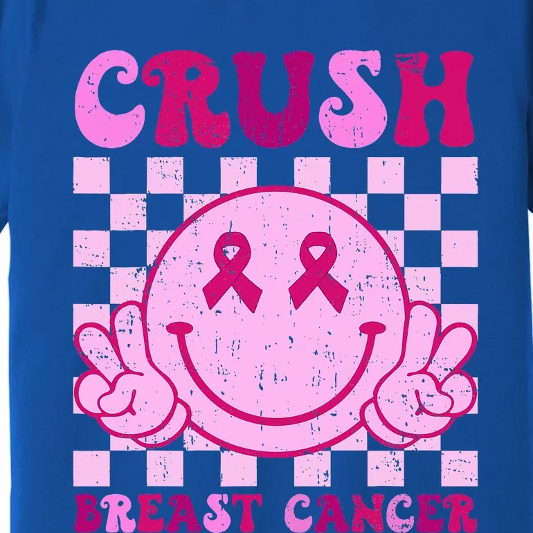 Crush Breast Cancer Awareness Groovy Retro Smile Face Premium T-Shirt